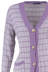 TRENDYOLMİLLA Lilac Wide Pattern Tweed Look Glitter Knitwear Cardigan - Image 8