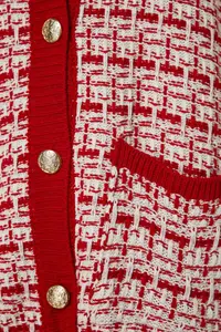 TRENDYOLMİLLA Red Wide Pattern Textured Glitter Knitwear Cardigan - Image 8