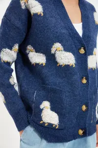 TRENDYOLMİLLA Mavi Soft textured Lamb Patterned Knitwear Cardigan - Image 4