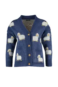 TRENDYOLMİLLA Mavi Soft textured Lamb Patterned Knitwear Cardigan - Image 6