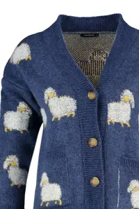 TRENDYOLMİLLA Mavi Soft textured Lamb Patterned Knitwear Cardigan - Image 7