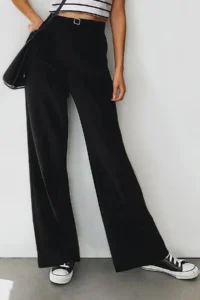 TRENDYOLMİLLA Black High Waist Wide Leg/Wide Leg pleated Weaving Dress Pants