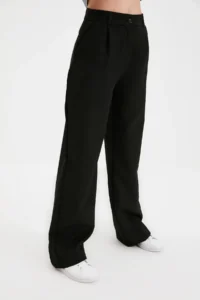TRENDYOLMİLLA Black High Waist Wide Leg/Wide Leg pleated Weaving Dress Pants - Image 3