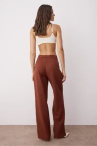 TRENDYOLMİLLA Dark Brown High Waist Wide Leg/Wide Leg Pilili Weaving Dress Pants - Image 5