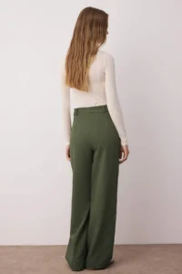 TRENDYOLMİLLA Light Khaki High Waist Wide Leg/Wide Leg Pilili Weaving Dress Pants - Image 5
