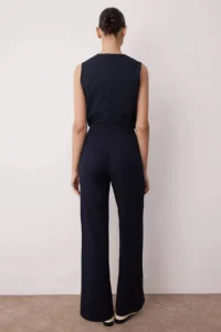 TRENDYOLMİLLA Dark Navy High Waist Wide Leg/Wide Leg Pilili Weaving Dress Pants - Image 4