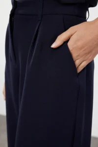 TRENDYOLMİLLA Dark Navy High Waist Wide Leg/Wide Leg Pilili Weaving Dress Pants - Image 7