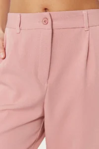 TRENDYOLMİLLA Dusty Rose High Waist Wide Leg/Wide Leg Pilili Weaving Dress Pants - Image 5