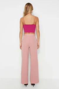 TRENDYOLMİLLA Dusty Rose High Waist Wide Leg/Wide Leg Pilili Weaving Dress Pants - Image 6