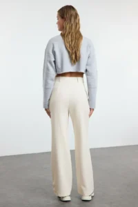 TRENDYOLMİLLA Ecru High Waist Wide Leg/Wide Leg Pilili Weaving Dress Pants - Image 5