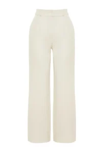 TRENDYOLMİLLA Ecru High Waist Wide Leg/Wide Leg Pilili Weaving Dress Pants - Image 6