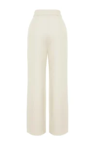 TRENDYOLMİLLA Ecru High Waist Wide Leg/Wide Leg Pilili Weaving Dress Pants - Image 7