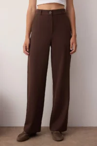 TRENDYOLMİLLA Dark Brown Wide Leg Wide Leg Bootcut Weaving Dress Pants - Image 4