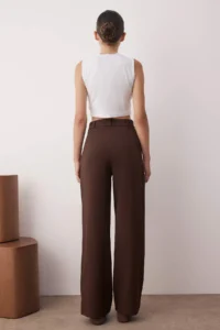 TRENDYOLMİLLA Dark Brown Wide Leg Wide Leg Bootcut Weaving Dress Pants - Image 5