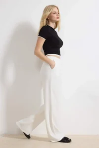 TRENDYOLMİLLA White  Wide Leg/Wide Leg Bootcut Weaving Dress Pants - Image 2