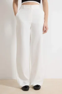 TRENDYOLMİLLA White  Wide Leg/Wide Leg Bootcut Weaving Dress Pants - Image 3