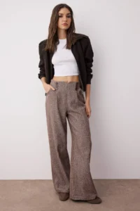 TRENDYOLMİLLA Brown Button Detailed Thick Tufted/Winter Palazzo Pants Weaving Pants