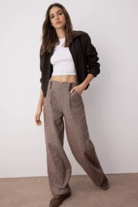 TRENDYOLMİLLA Brown Button Detailed Thick Tufted/Winter Palazzo Pants Weaving Pants - Image 2