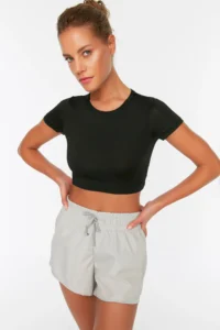 TRENDYOLMİLLA Gray Parachute Material 2 Layer Inside OF shorts Knitting Sports Shorts - Image 5