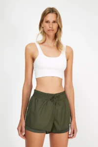 TRENDYOLMİLLA Khaki Parachute Material 2 Layer Inside OF shorts Knitting Sports Shorts