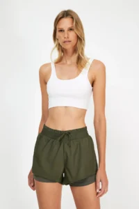 TRENDYOLMİLLA Khaki Parachute Material 2 Layer Inside OF shorts Knitting Sports Shorts - Image 2