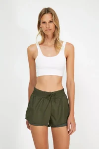 TRENDYOLMİLLA Khaki Parachute Material 2 Layer Inside OF shorts Knitting Sports Shorts - Image 3
