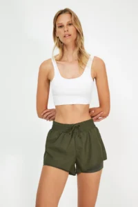 TRENDYOLMİLLA Khaki Parachute Material 2 Layer Inside OF shorts Knitting Sports Shorts - Image 4