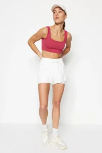TRENDYOLMİLLA White Parachute Material 2 Layer Inside OF shorts Knitting Sports Shorts - Image 3