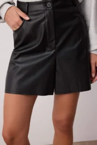 TRENDYOLMiLLA Black with pocket Faux Leather Weaving Shorts - Image 3