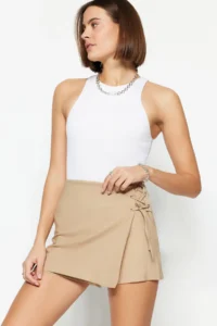 TRENDYOLMiLLA Mink Baglama and eyelet Detailed Weaving Shorts Skirt - Image 8