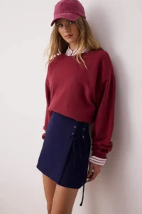 TRENDYOLMiLLA Navy Blue Lacing and eyelet Detailed Weaving Shorts Skirt - Image 2