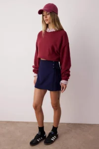 TRENDYOLMiLLA Navy Blue Lacing and eyelet Detailed Weaving Shorts Skirt - Image 3