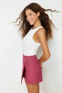 TRENDYOLMiLLA Purple Baglama and eyelet Detailed Weaving Shorts Skirt - Image 3