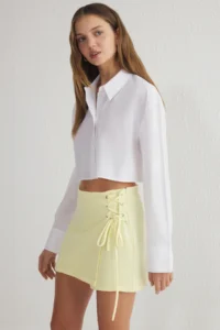 TRENDYOLMiLLA Yellow Baglama and eyelet Detailed Weaving Shorts Skirt