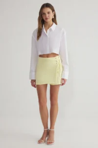 TRENDYOLMiLLA Yellow Baglama and eyelet Detailed Weaving Shorts Skirt - Image 2