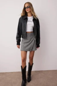 TRENDYOLMiLLA Anthracite wrap Wool Content Bowl Weaving Shorts Skirt - Image 2