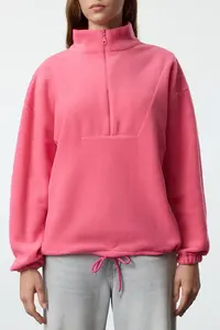 TRENDYOLMİLLA Fuchsia Zippered Dog collar Fleece Regular/Normal Cut Knitting Sweatshirt - Image 4