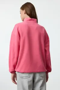 TRENDYOLMİLLA Fuchsia Zippered Dog collar Fleece Regular/Normal Cut Knitting Sweatshirt - Image 5