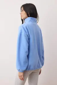 TRENDYOLMİLLA Light Blue  Zippered Dog collar Fleece Regular/Normal Cut Knitting Sweatshirt - Image 4