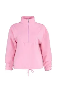 TRENDYOLMİLLA Light Pink Zipper Detailed Fleece Knitting Sweatshirt - Image 11