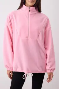 TRENDYOLMİLLA Light Pink Zipper Detailed Fleece Knitting Sweatshirt - Image 3