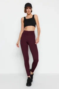 TRENDYOLMİLLA Dark Cherry Wide Waist Elastic Extra Shaping Full Size Knitting Sports Leggings - Image 3