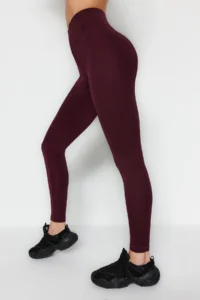 TRENDYOLMİLLA Dark Cherry Wide Waist Elastic Extra Shaping Full Size Knitting Sports Leggings - Image 4