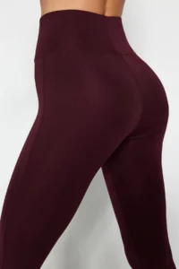 TRENDYOLMİLLA Dark Cherry Wide Waist Elastic Extra Shaping Full Size Knitting Sports Leggings - Image 5