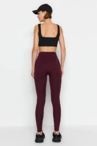 TRENDYOLMİLLA Dark Cherry Wide Waist Elastic Extra Shaping Full Size Knitting Sports Leggings - Image 6