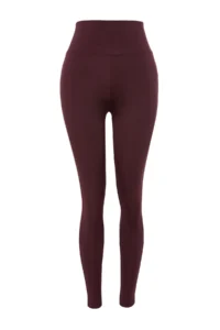 TRENDYOLMİLLA Dark Cherry Wide Waist Elastic Extra Shaping Full Size Knitting Sports Leggings - Image 7
