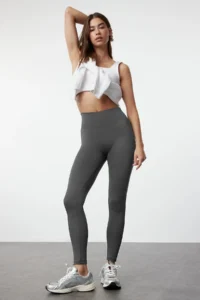 TRENDYOLMİLLA Anthracite Wide Waist Elastic Extra Shaping Full Size Knitting Sports Leggings
