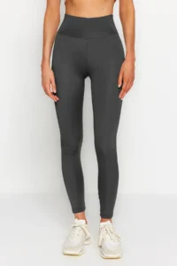 TRENDYOLMİLLA Dark Anthracite Push-Up Full Size Knitting Sports Leggings - Image 2