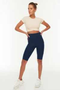 TRENDYOLMİLLA Navy Blue Shaping High Waist Pocket Detail Knitting Sports Biker/Short Leggings - Image 2