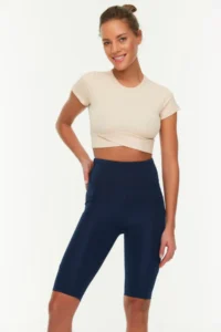 TRENDYOLMİLLA Navy Blue Shaping High Waist Pocket Detail Knitting Sports Biker/Short Leggings - Image 3